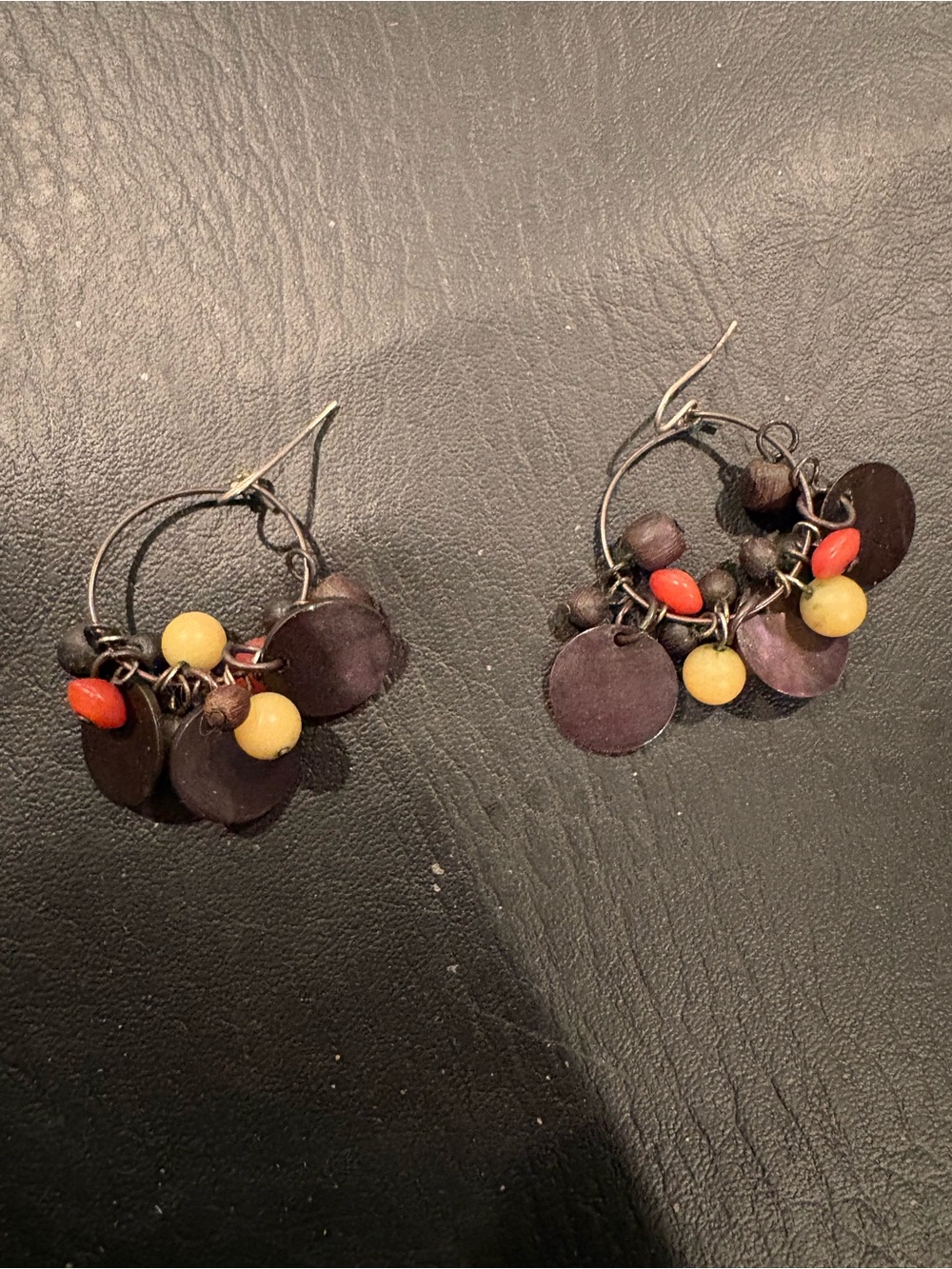 Handmade Boho Yellow & Red Bead Drop Hoop Earrings